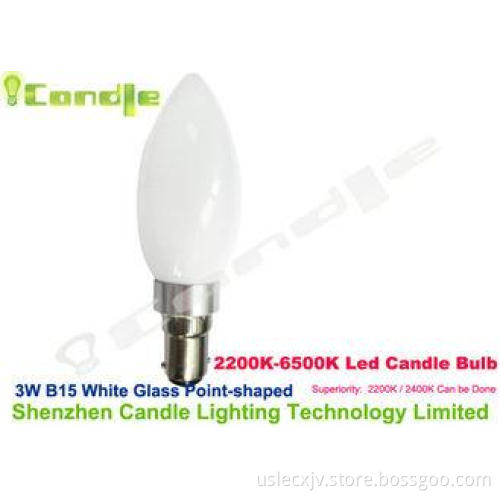 3w B15 Milky White Glass Led Candle Lamp Point Shaped 6000k